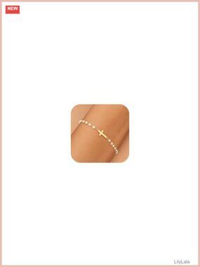 14K Gold Plated Cross Pearl Bracelet Dainty Adjustable Chain